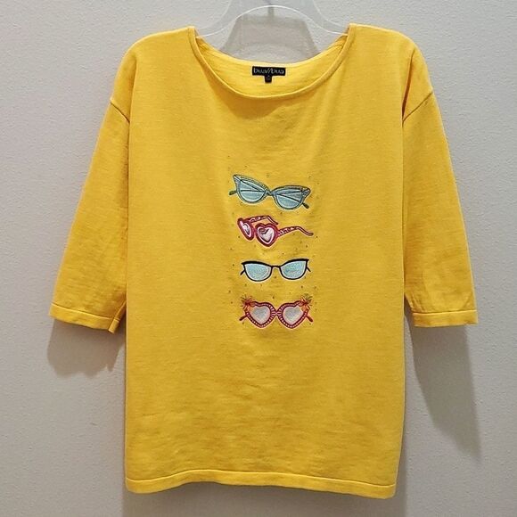 BUA/BUA RETRO SUNGLASSES SWEATER/TUNIC, Sz M, YELLOW, COTTON, NWOT - Picture 5 of 13